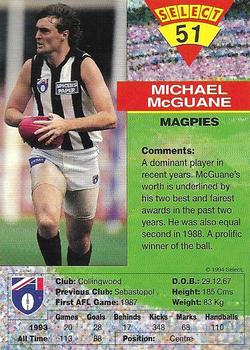 1994 Select AFL #51 Michael McGuane Back